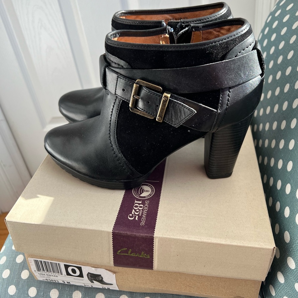 Clark’s black leather ankle boots